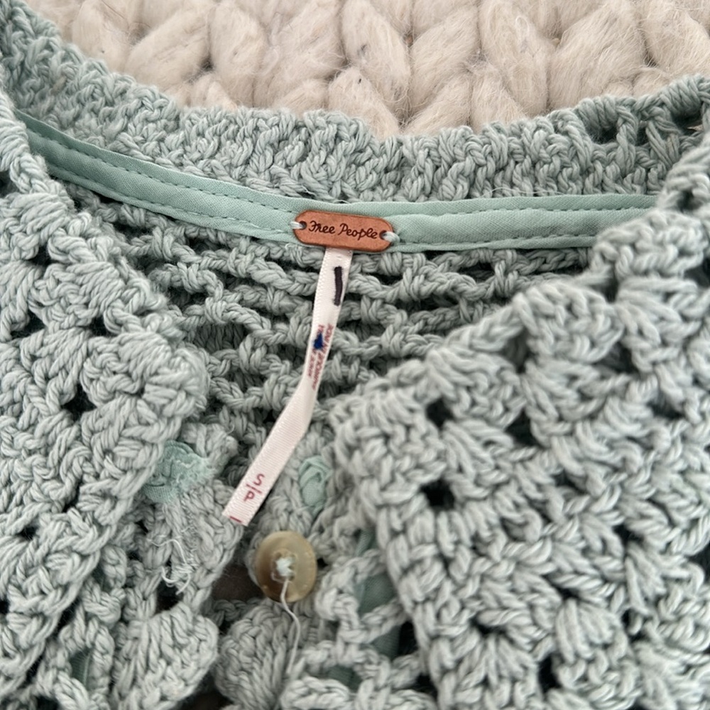 Free People Light Green Crochet Crop Top - Picture 3 of 3